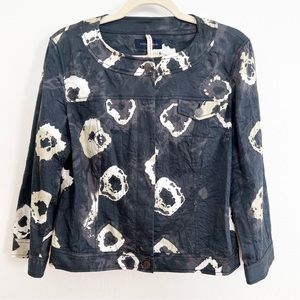 PIAZZA SEMPIONE Crinkle Texture Cotton Jacket, Size US 10, Gray/Cream Print